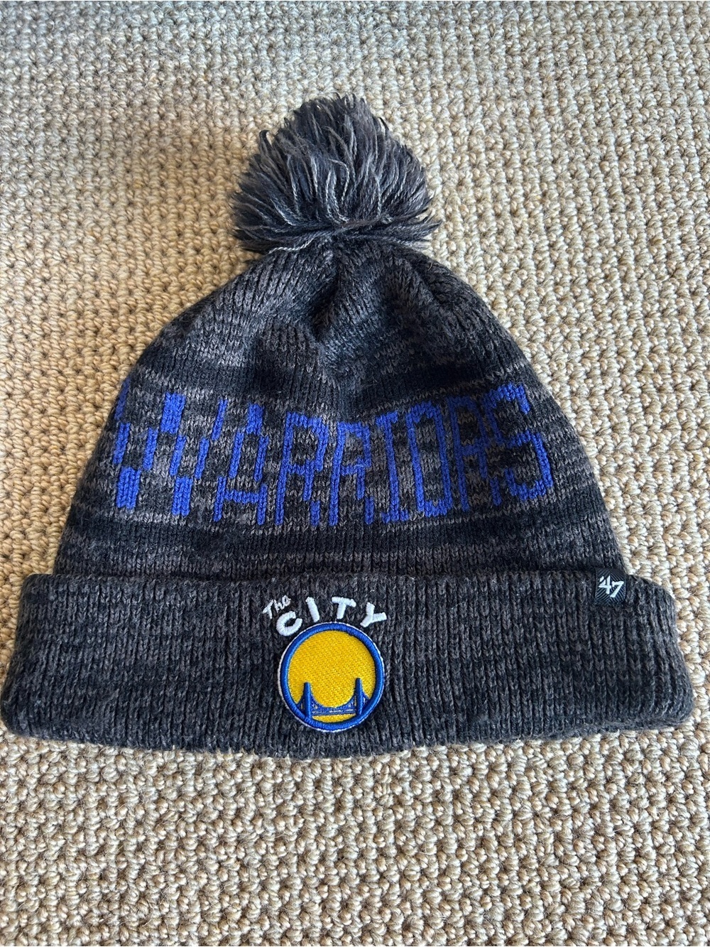 '47 Brand Warriors Knit Beanie in Charcoal with Blue Lettering OS